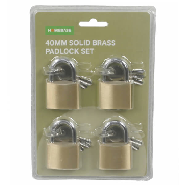 40mm Brass Padlock Set of 4 Homebase