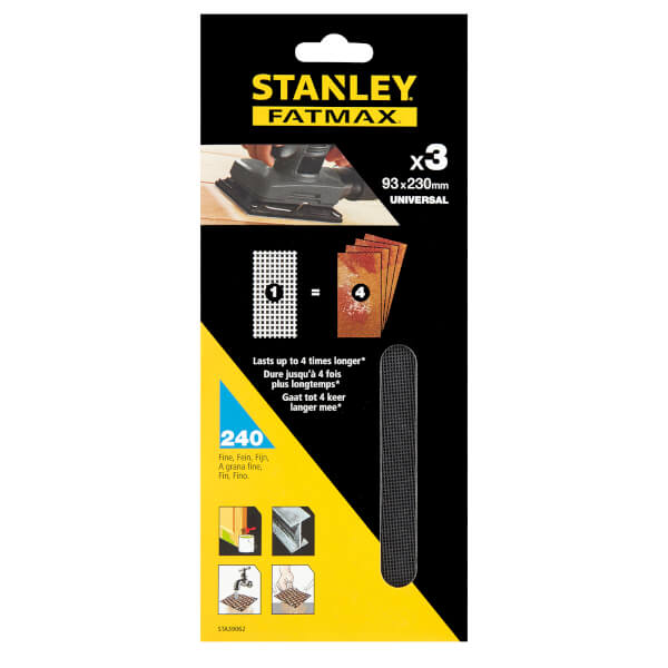 STANLEY FATMAX 3x 240g 1/3 Mesh Sanding Sheets 93 x 190mm Homebase