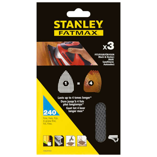 STANLEY FATMAX 3x 240g MultiSander Sanding Sheets Homebase