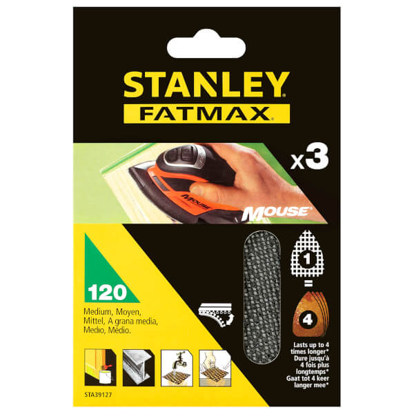 STANLEY FATMAX 3x 120g Mouse Mesh Sanding Sheets Homebase