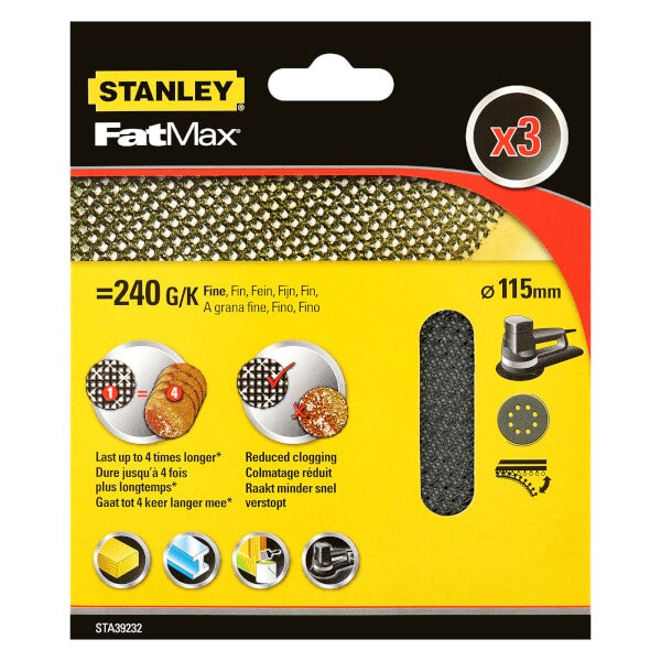 Stanley Fatmax 3x 240g Quick Fit Random Orbital Sanding Mesh Discs