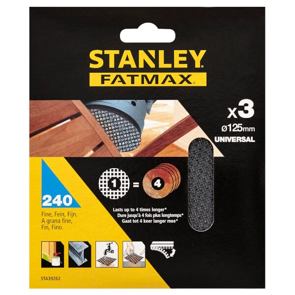STANLEY FATMAX 3x 240g Quick Fit Random Orbital Sanding Mesh Discs