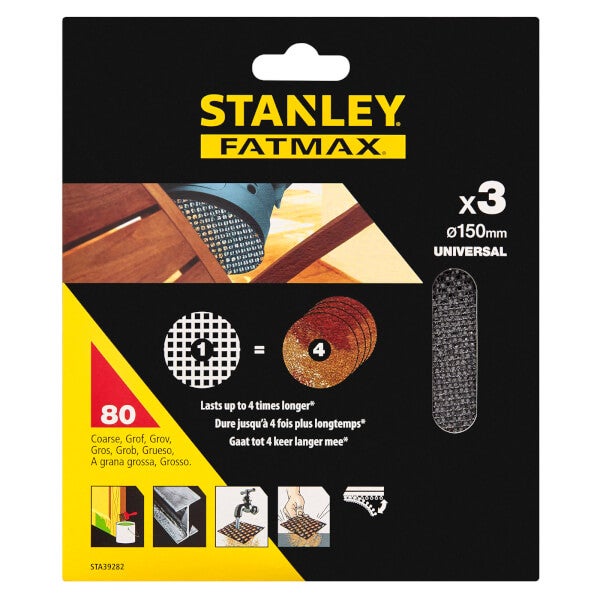 STANLEY FATMAX 3x 80g Quick Fit Random Oribital Sanding Mesh Discs