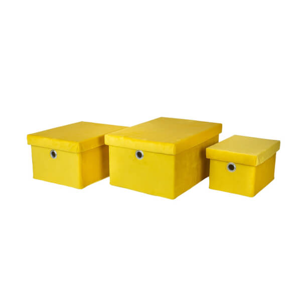 Velvet Storage Boxes Ochre Set of 3 Homebase