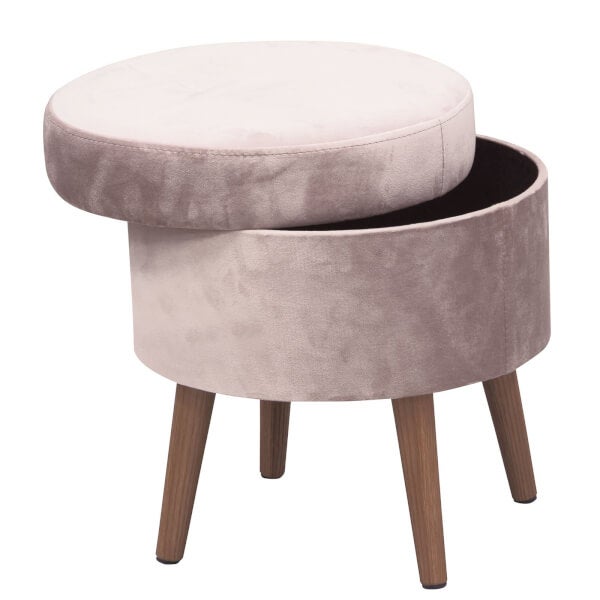 Round Velvet Storage Stool Blush Homebase