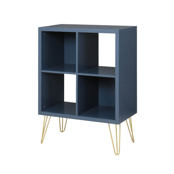 2x2 Cube Storage Unit Orion Blue with Gold Metal Legs Homebase