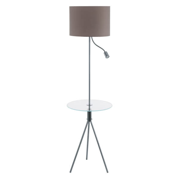 Eglo Policara Floor Lamp with Reading Lamp Nickel & Taupe Homebase