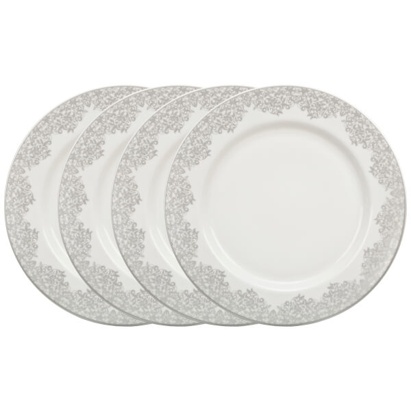 Denby Monsoon Filigree Silver Dinner Plates 4 Piece Set Homebase