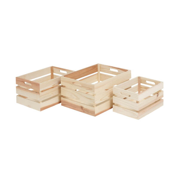 Natural Wooden Crates Set of 3 Homebase