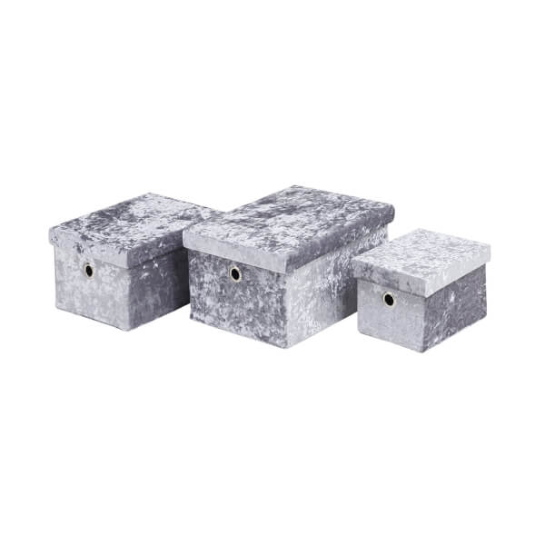 Velvet Storage Boxes Grey Set of 3 Homebase