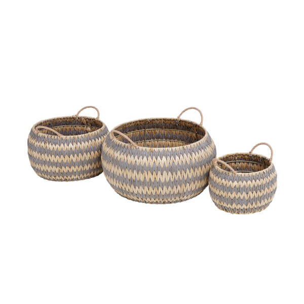 Grey Round Flatweave Baskets Set of 3 Homebase