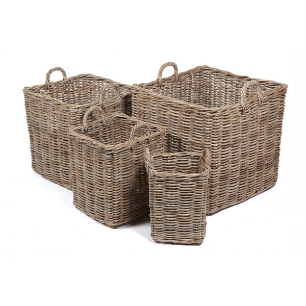 Set of 4 Square Wicker Baskets Homebase