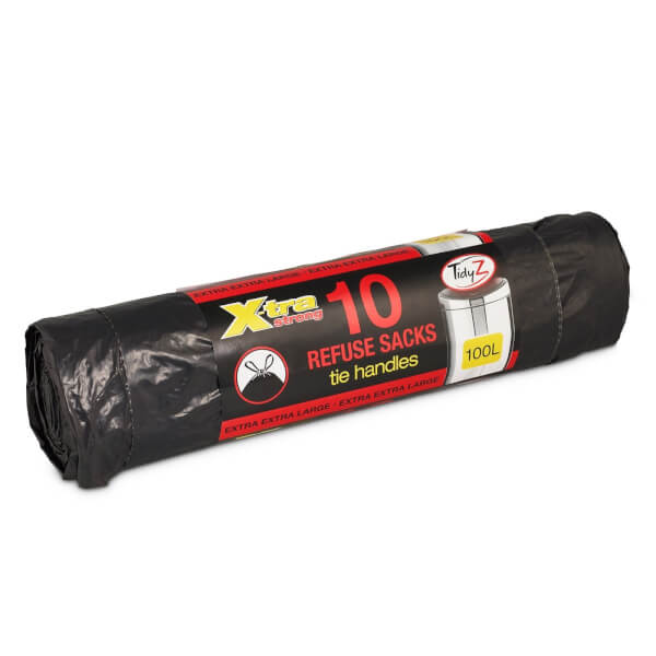 Bin Liners with Tie Handles 100L 10 Pack Black Homebase