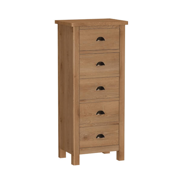 Newlyn 5 Drawer Narrow Chest of Drawers Oak Homebase