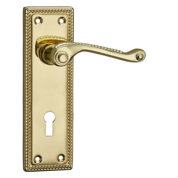 Homebuild Long Backplate Lock Lever Set Polished Brass