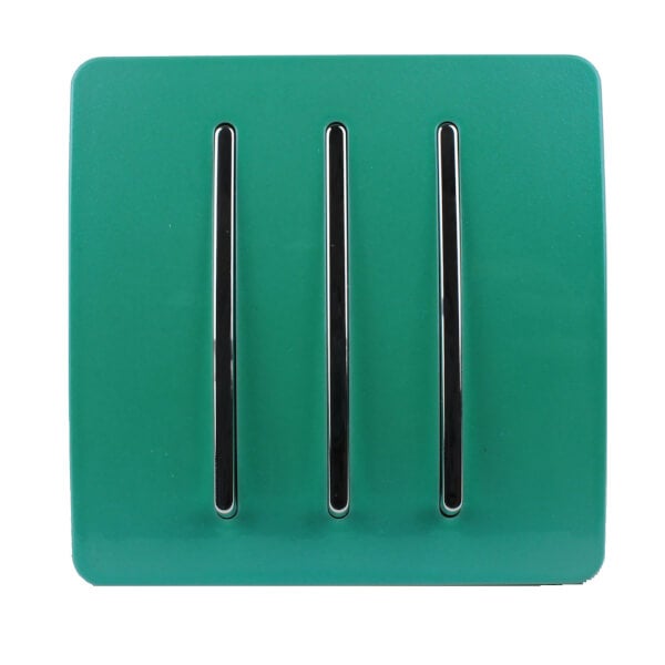 Trendi Switch 3 Gang 2 Way 10A Rocker Light Switch in Screwless Teal