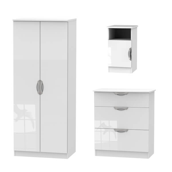 Portofino 3 Piece Bedroom Furniture Set White Homebase