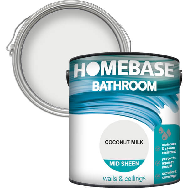 Homebase Bathroom Mid Sheen Paint Coconut Milk 2.5L Homebase