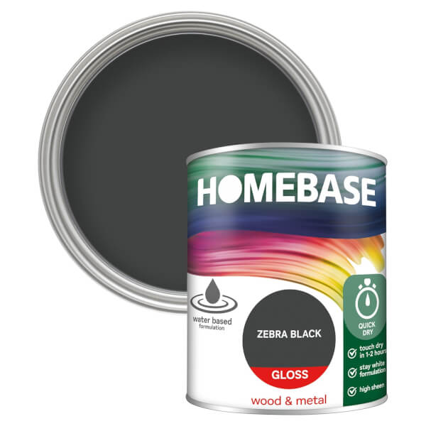 Homebase Interior Quick Dry Gloss Paint Zebra Black 750ml Homebase