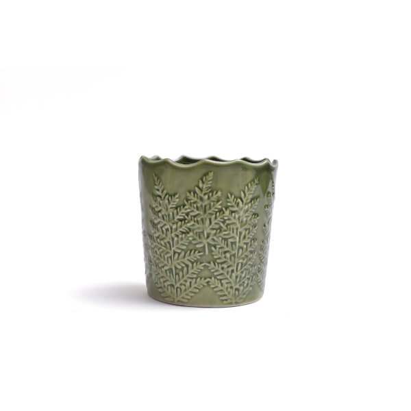 Candle Holder with Leaf Imprint Green Homebase