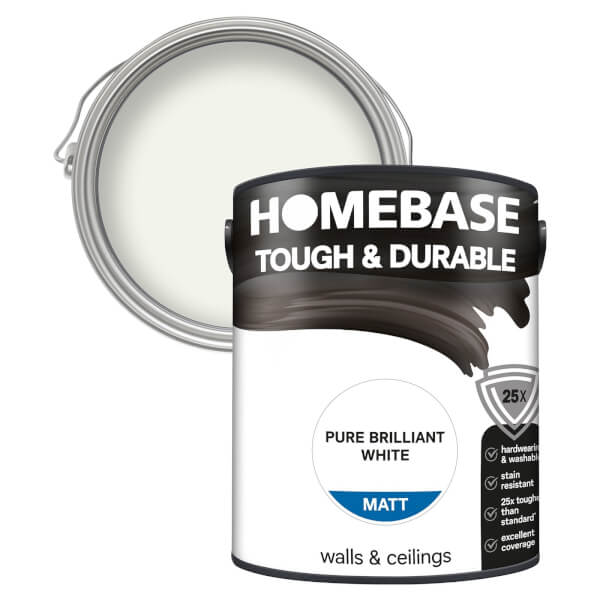 Homebase Tough & Durable Matt Paint Pure Brilliant White 5L Homebase