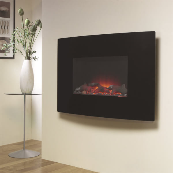 Suncrest Radius Electric Fire with Wall Mounted Fitting Black Glass