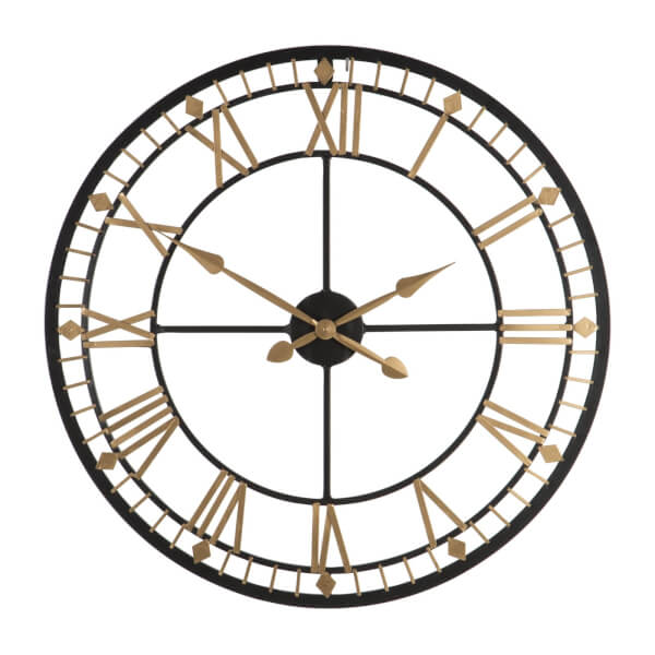 Metal Wall Clock Black & Gold Homebase