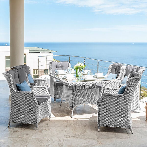 Nova Layla 6 Seater Rattan Rectangular Dining Set in White Wash Homebase