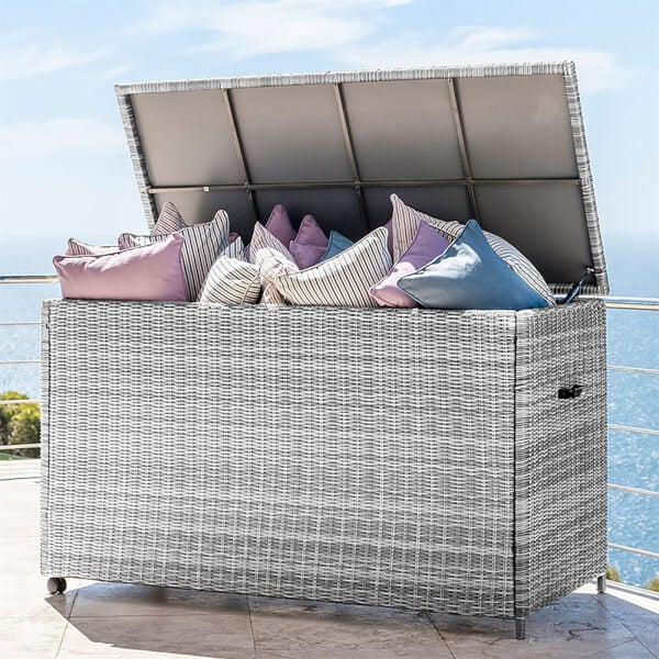 Outdoor Rattan Cushion Storage Box White Wash Homebase