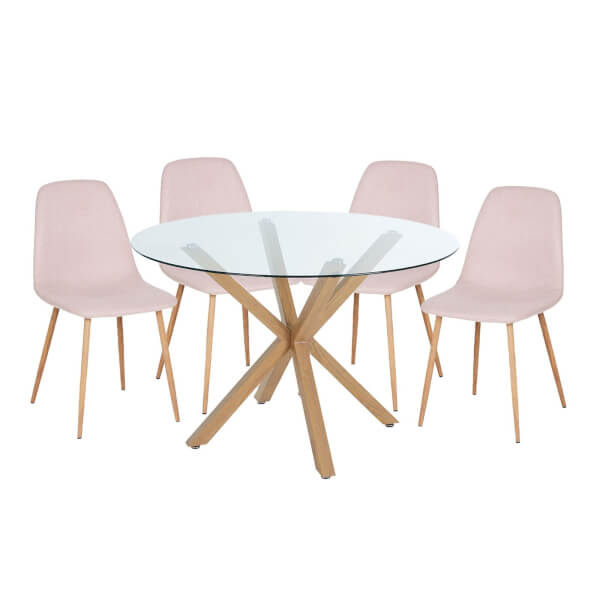Ludlow Round Dining Table and 4 Chairs Pink Homebase