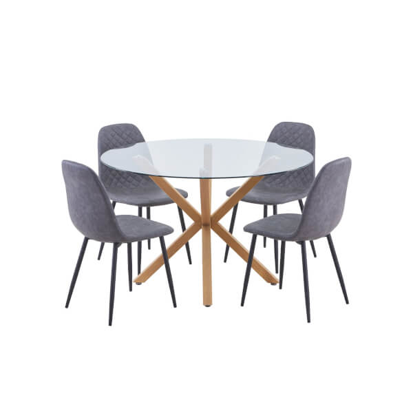 Ludlow Round Dining Table and 4 Perth Chairs Grey Homebase