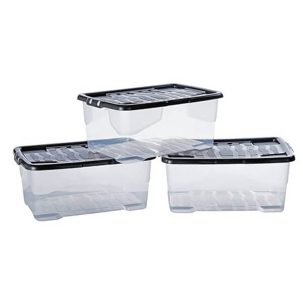 Curve Storage Boxes with Lids 42L Set of 3 Homebase