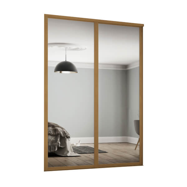 Shaker 2 Door Sliding Wardrobe Kit Mirror with Oak Frame (W)1753 x (H