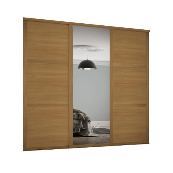 Shaker 3 Door Sliding Wardrobe Kit Oak Panel / Mirror with Oak Frame (W