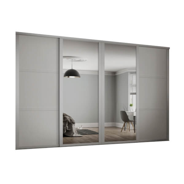 Shaker 4 Door Sliding Wardrobe Kit Cashmere Panel / Mirror (W)3506 x (H