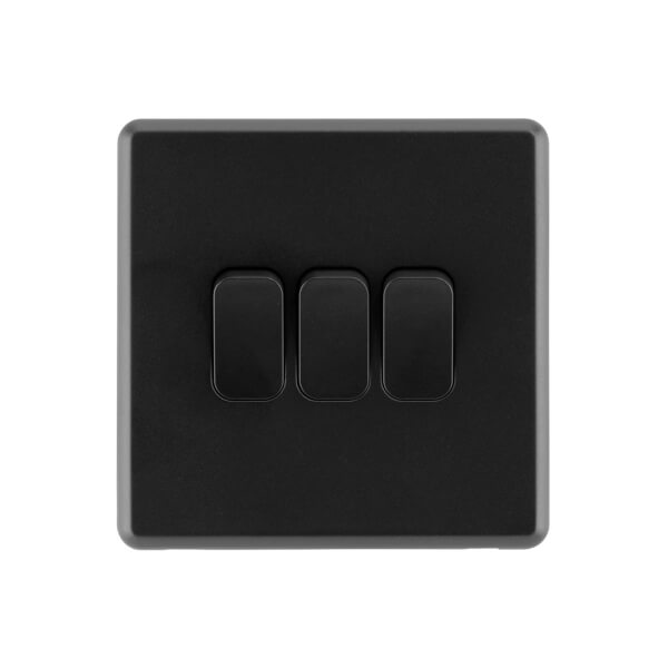 Arlec Rocker 10A 3Gang 2Way Jet Black Triple light switch Homebase