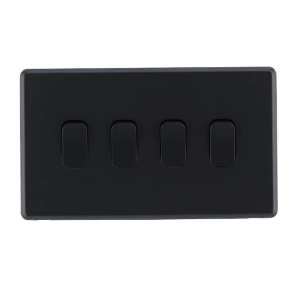 Arlec Rocker 10A 4Gang 2Way Jet Black Quadruple light switch Homebase