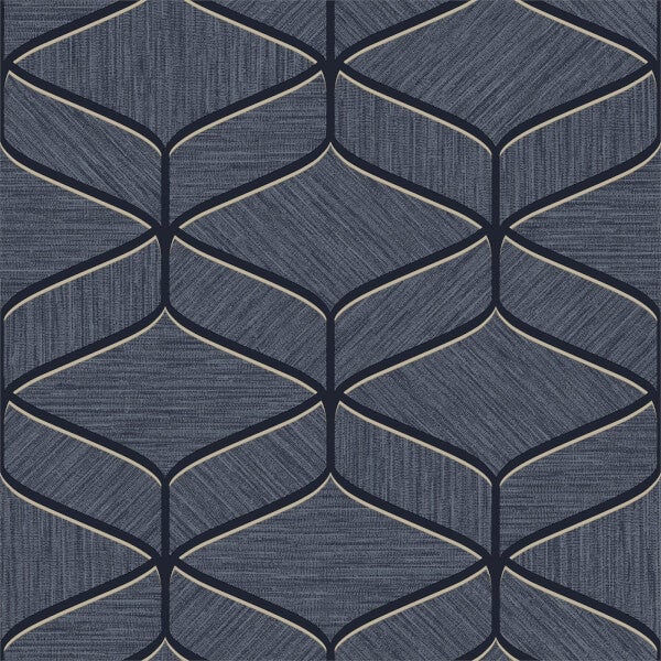Belgravia Decor Luciano Geometric Embossed Metallic Navy Wallpaper