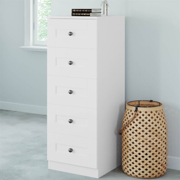 Offer Homebase Fitted Bedroom Shaker 5 Drawer Chest White