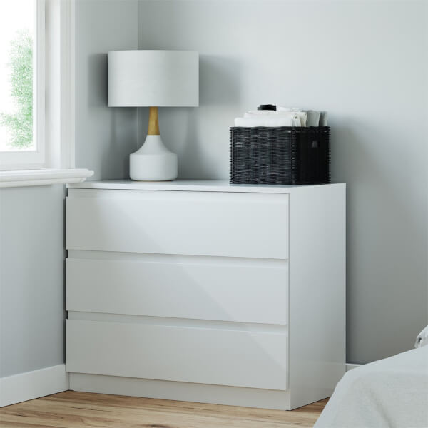 Fitted Bedroom Handleless 3 Drawer Chest White Homebase