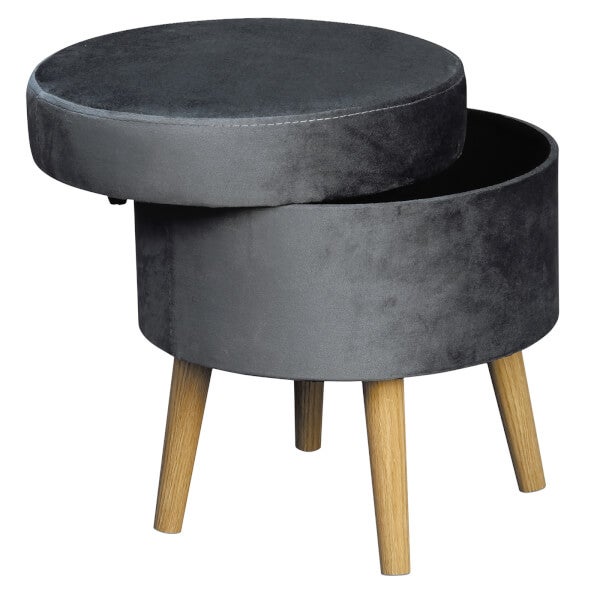 Round Storage Stool Velvet Grey Homebase