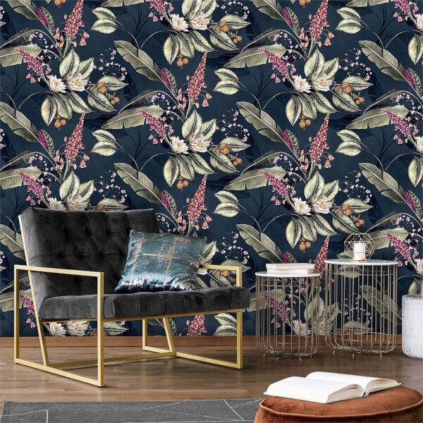 Belgravia Decor Paradise Garden Navy Wallpaper Homebase