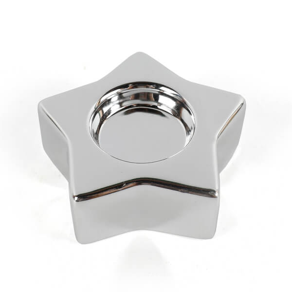 Silver Ceramic Star Candle Holder Homebase