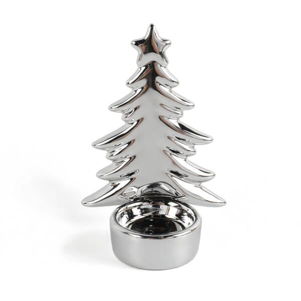 Silver Ceramic Christmas Tree Candle Holder Homebase