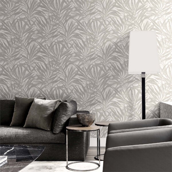 Belgravia Decor Palm Grey/Silver Wallpaper Homebase