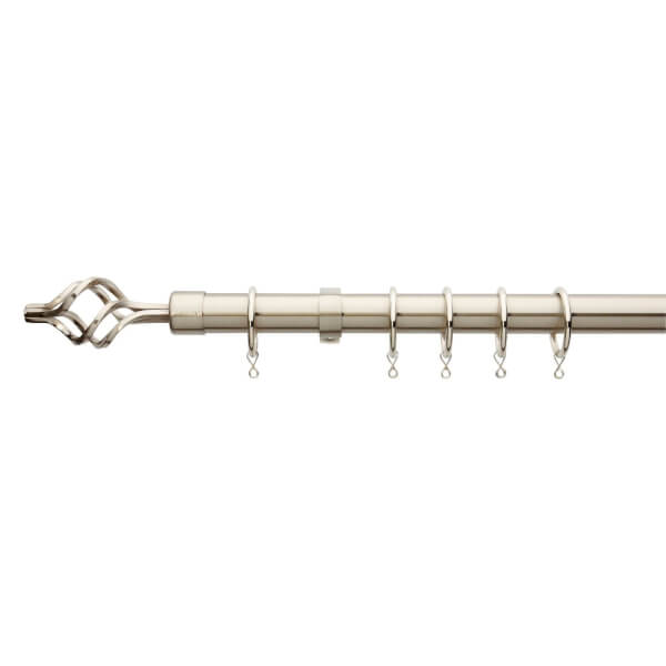 Brushed Chrome Extendable Curtain Pole with Cage Finial 1.7 3m Homebase