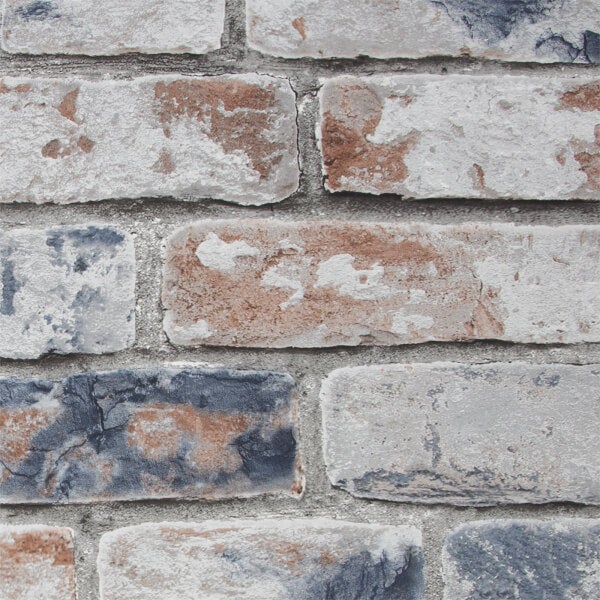 Fresco Distressed Brick Wallpaper Navy & Red Homebase