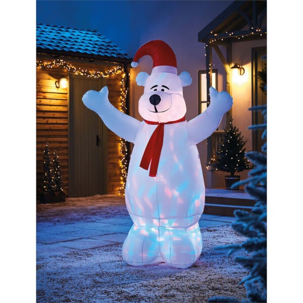 6ft Disco Light Bear Christmas Outdoor Inflatable | Homebase