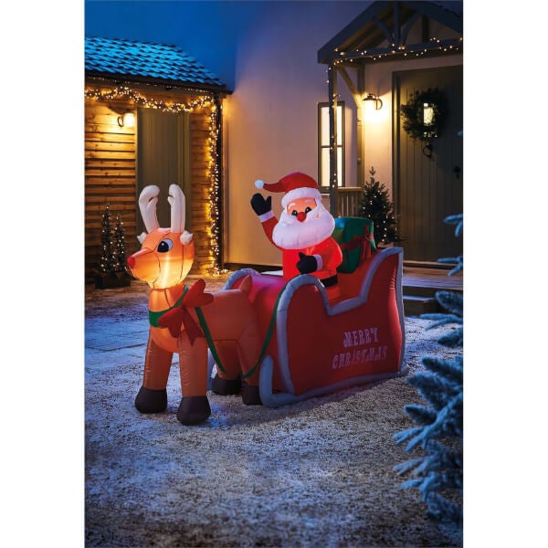 4ft Santa in Sleigh Christmas Inflatable | Homebase