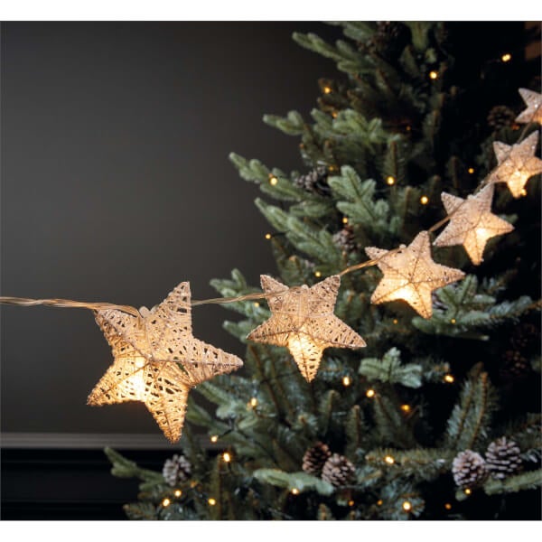 10 White Glitter Star Christmas String Lights (Battery Operated) Homebase